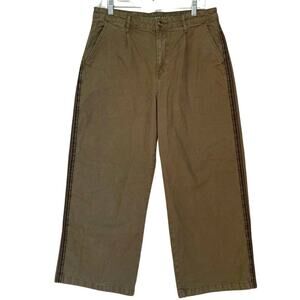 American Eagle X Ziegler HIGH RISE BAGGY WIDE LEG Pants 12 Short Olive Stretch
